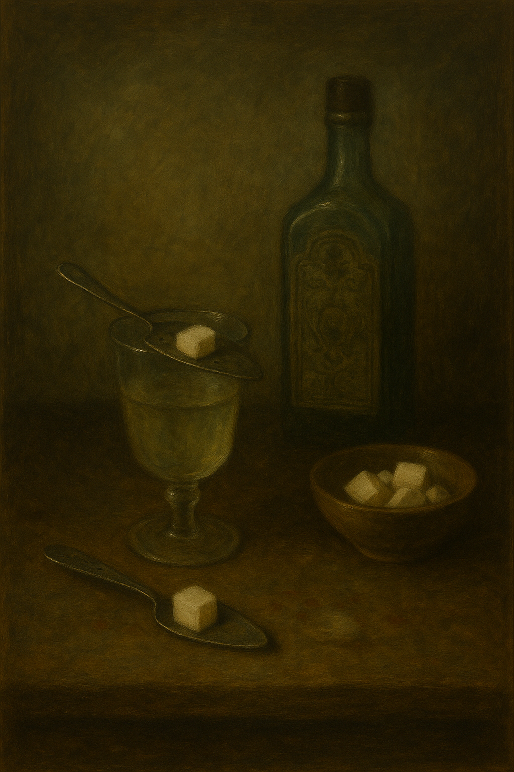 Absinthe Still Life in Earthy Tones